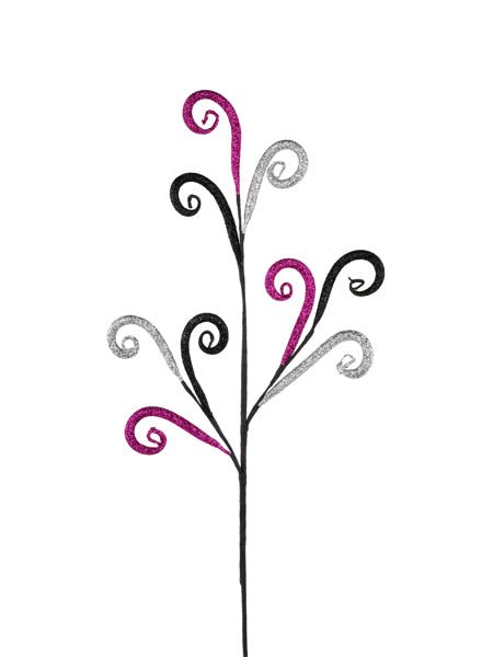 23" Glitter Tubing Coils Spray: Black/Fuchsia/Silver - MN0353MC - The Wreath Shop