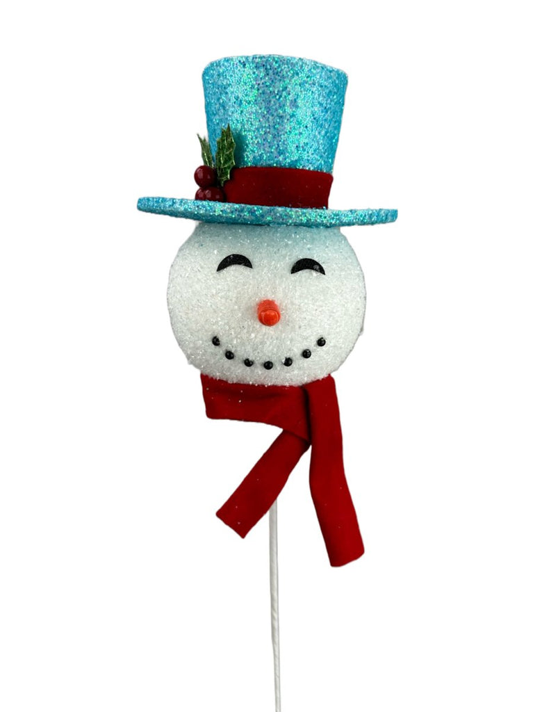 23" Snowman Head Pick: Blue Hat - 85802BL - The Wreath Shop
