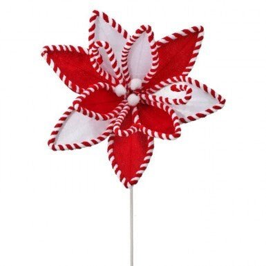 24" Candy Cane Velvet Poinsettia Stem: Red/White - MTX73368 - The Wreath Shop