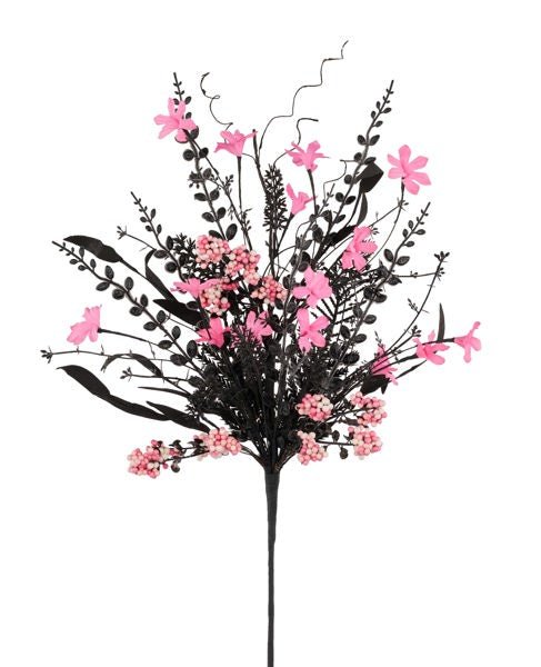 24" Fabric Flower/Eva Leaf Spray: Black/Hot Pink - FH807156 - The Wreath Shop