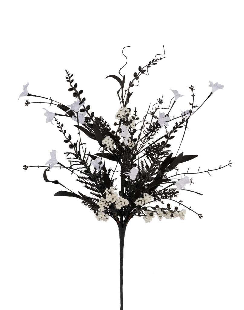 24" Fabric Flower/Eva Leaf Spray: Black/White - FH807178 - The Wreath Shop