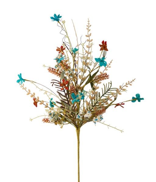 24" Fabric Flower/Eva Leaf Spray: Teal/Rust/Ivory - FH807164 - The Wreath Shop