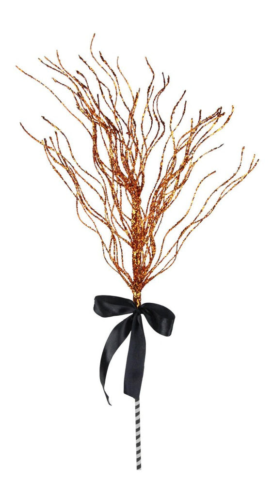 24" Glitter Twig Broom: Orange - HH752099 Orange - The Wreath Shop