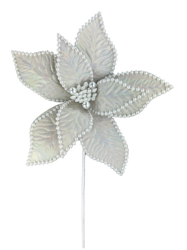 24" Iridescent Poinsettia Pearl Stem: White - 86059WT - The Wreath Shop