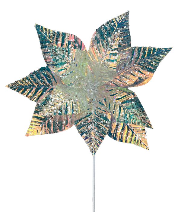 24" Iridescent Poinsettia Stem - 86065IRDS - The Wreath Shop