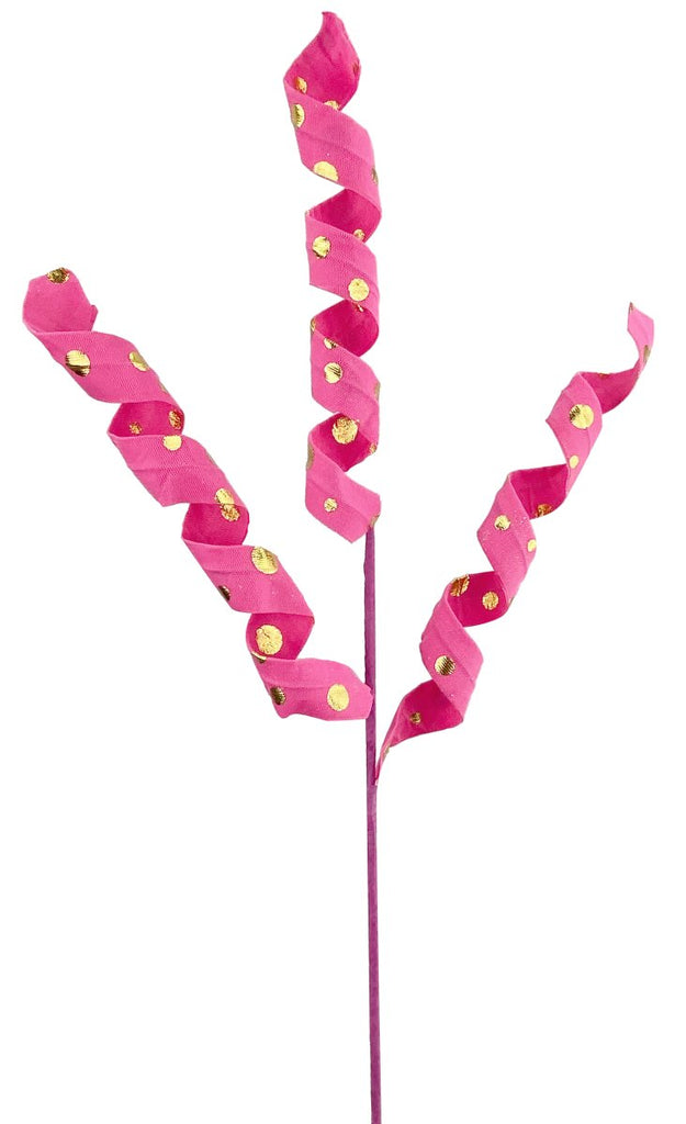 24" Polkadot Curly Pick: Pink/Gold - 62991BTGD - The Wreath Shop