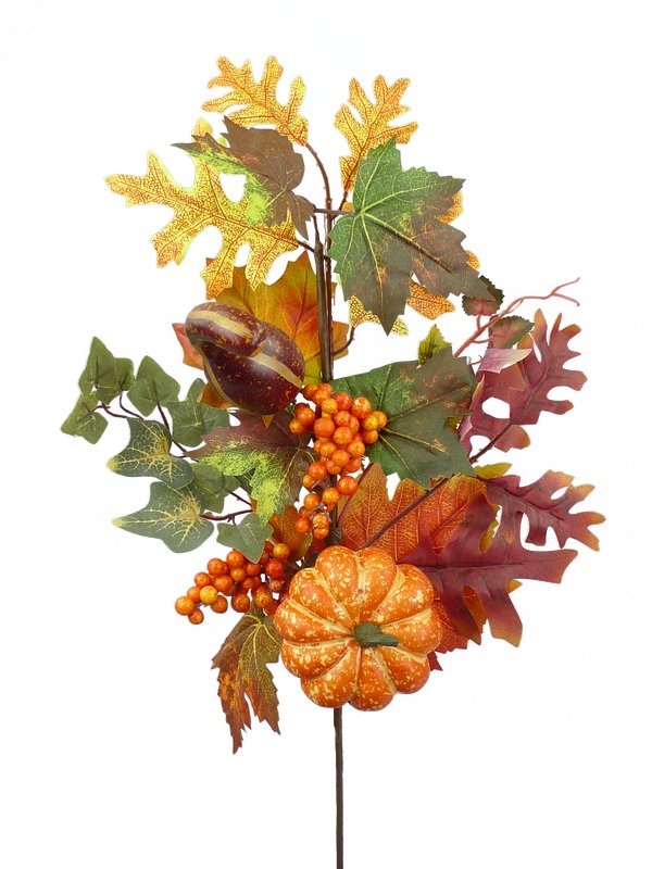 24" Pumpkin/Maple Leaves Spray - 56638SP24 - The Wreath Shop