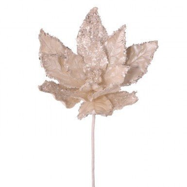 24" Silver Flake Metallic Poinsettia Stem - MTX67168 - The Wreath Shop