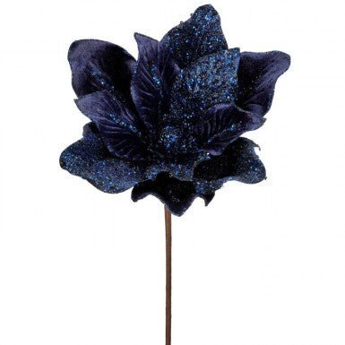 24" Velvet/Bead/Glitter Magnolia Stem: Midnight Blue - MTX68952MIDB - The Wreath Shop