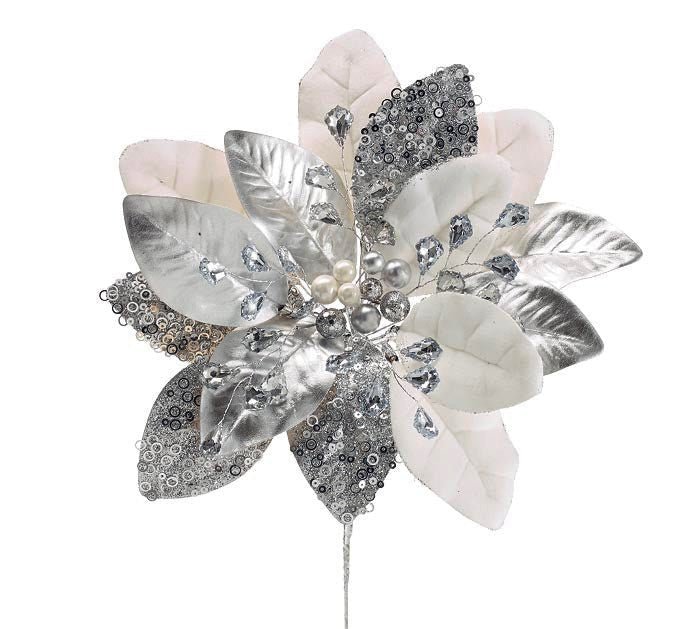 24" White/Silver Sequin and Gem Bloom - 9747387 - The Wreath Shop