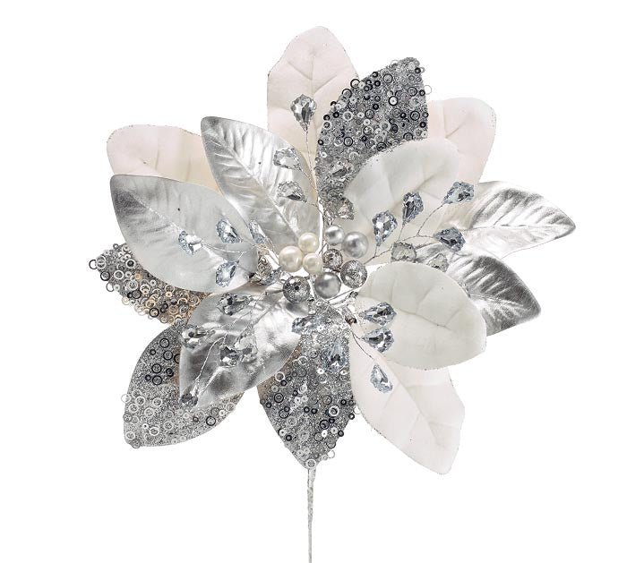 24" White/Silver Sequin and Gem Bloom - 9747387 - The Wreath Shop