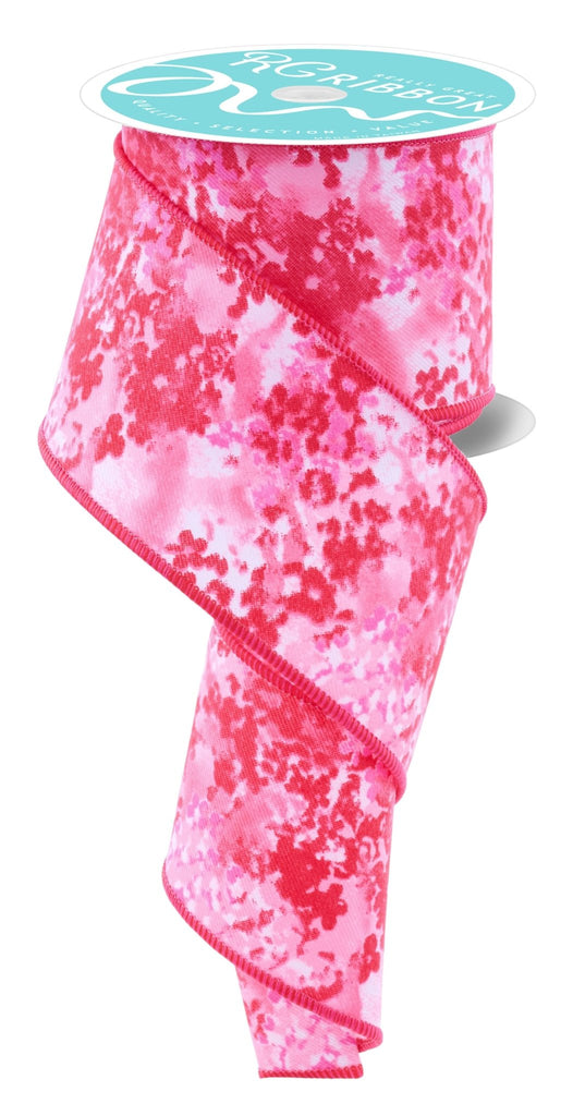 2.5" Abstract Print Ribbon: White/Multi Pink/Red - RGF157424 - The Wreath Shop