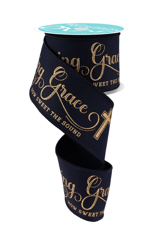 2.5" Amazing Grace Ribbon: Black/Gold - 10 yds - RGF152502 - The Wreath Shop