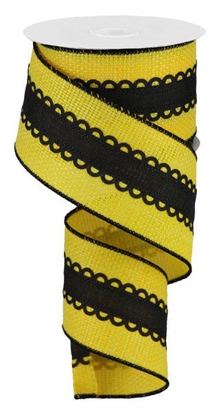 2.5" Black Lace on Yellow Faux Burlap Ribbon - RG0810557 - The Wreath Shop