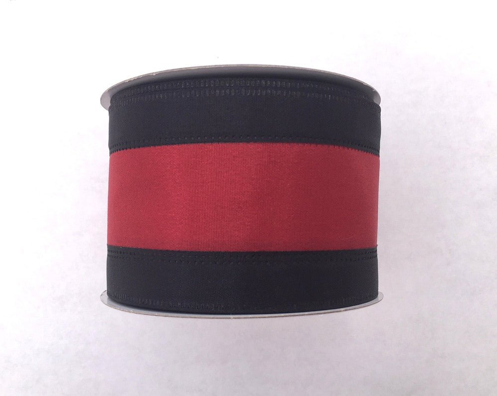 2.5" Black/Burgundy Stripe Ribbon - 10yds - U301-2110 - The Wreath Shop