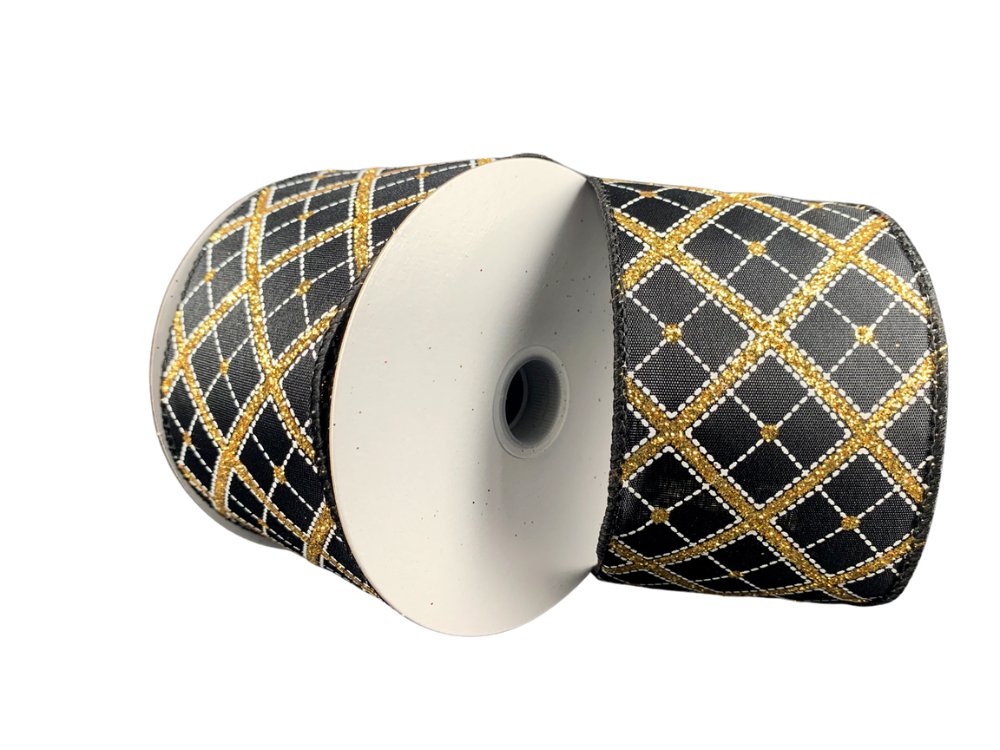 2.5" Black/White/Gold Cross Plaid Ribbon - 72317 - 40 - 15 - The Wreath Shop