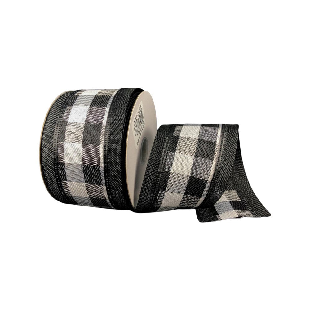 2.5" Black/Wht Check Black Edge Ribbon - 10yds - 65113-40-21 - The Wreath Shop