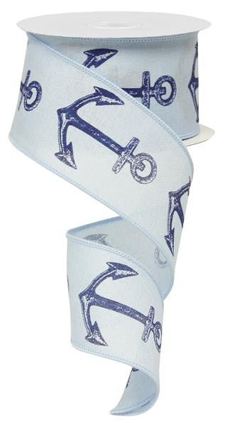 2.5" Bold Anchor Ribbon: Light Blue/Navy - RG0150014 - The Wreath Shop