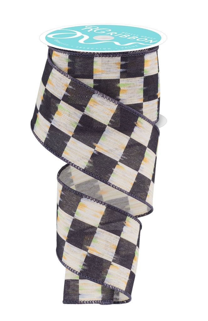 2.5" Bold Antique Checkerboard: Black/Beige - 10yds - RGF129602 - The Wreath Shop