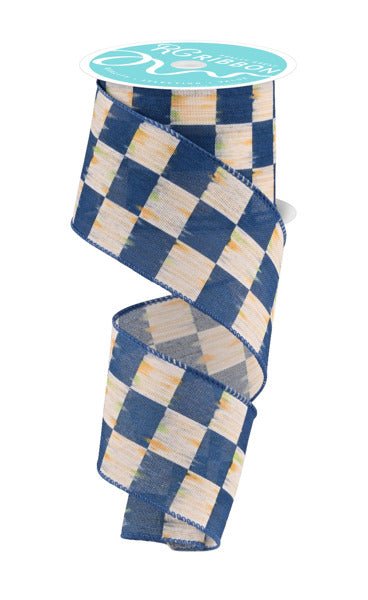 2.5" Bold Antique Checkerboard: Blue/Beige - 10yds - RGF129625 - The Wreath Shop