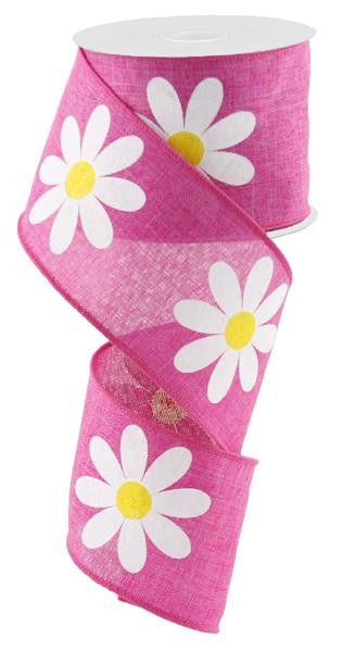 2.5" Bold Daisy Print Ribbon: Dk Pink - 10yds - RG0165007 - The Wreath Shop