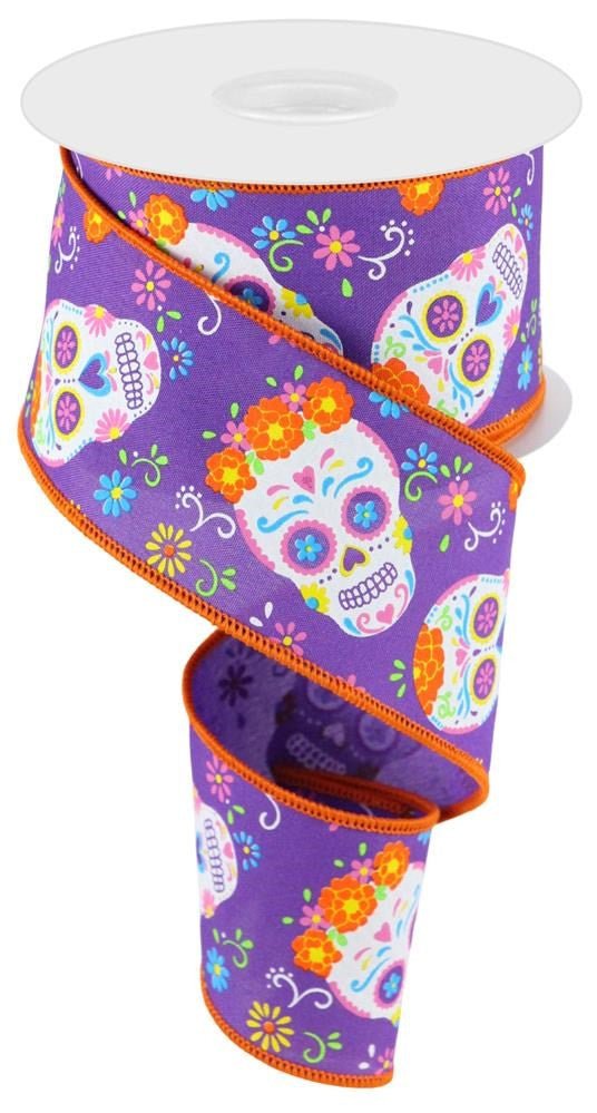 2.5" Bold Day of the Dead Ribbon: Purple/Multi - RGC166423 - The Wreath Shop