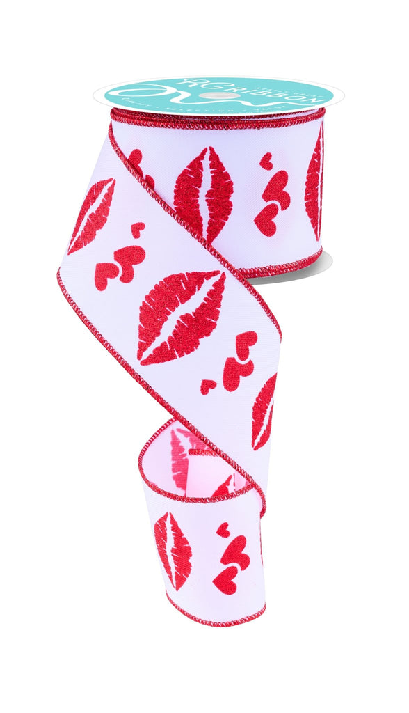 2.5" Bold Lip Ribbon: White/Red - 10yds - RGF152327 - The Wreath Shop