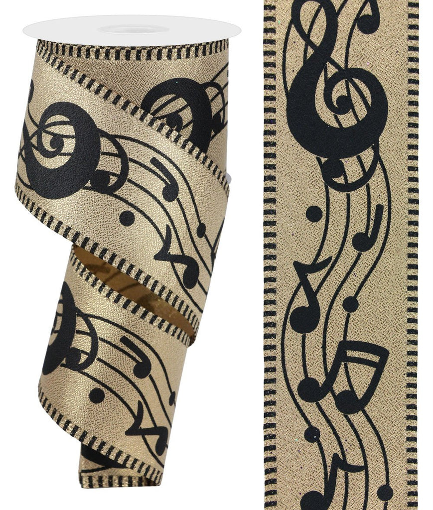 2.5" Bold Music Note Ribbon: Gold/Black (10 yds) - RGC807508 - The Wreath Shop