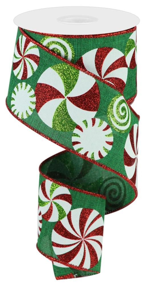 2.5" Bold Peppermint Ribbon: Emerald/Red/Wht - 10yds - RGC123006 - The Wreath Shop