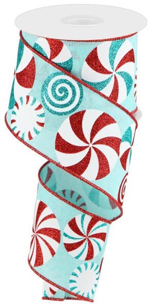 2.5" Bold Peppermint Ribbon: Ice Blue/White/Turq/Red - 10yds - RGC1230H1 - The Wreath Shop