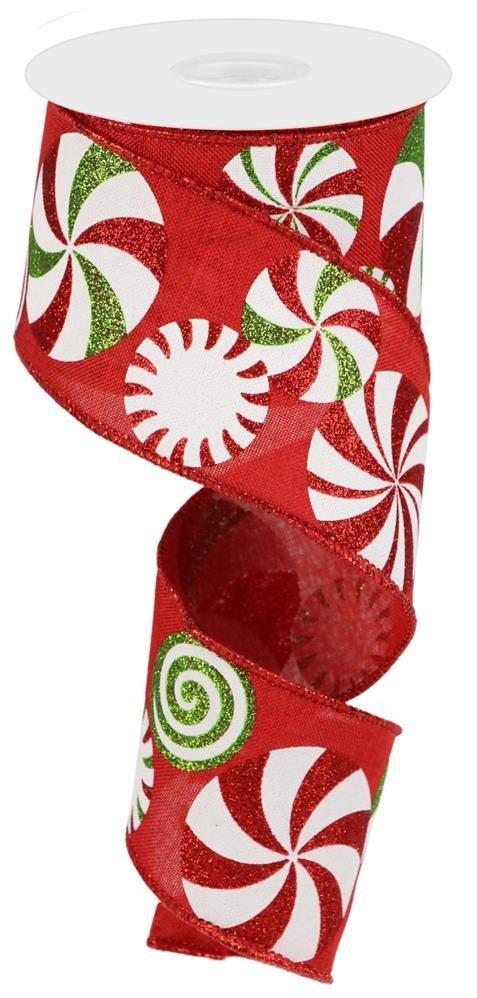 2.5" Bold Peppermint Ribbon: Red/Wht/Lime - 10yds - RGC123124 - The Wreath Shop