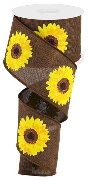 2.5" Bold Sunflower Ribbon: Dark Brown - 10yds - RG01813KH - The Wreath Shop