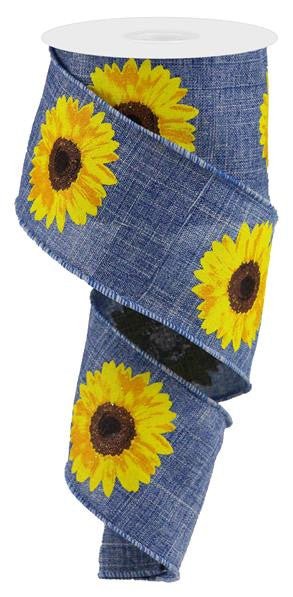 2.5" Bold Sunflower Ribbon: Denim - 10yds - RG0181365 - The Wreath Shop
