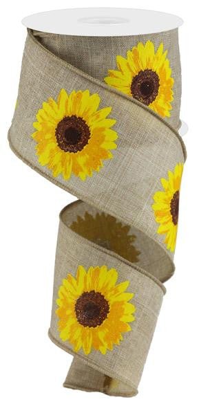 2.5" Bold Sunflower Ribbon: Natural - 10yds - RG0181318 - The Wreath Shop
