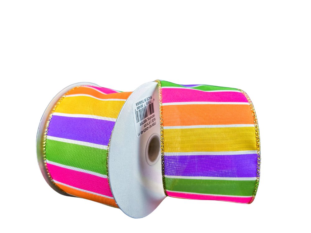 2.5" Bright Multi Stripe Ribbon - 10yds - 42423-40-11 - The Wreath Shop