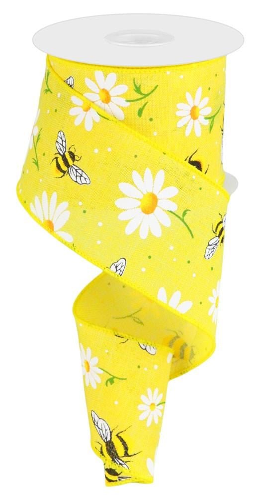 2.5" Bumble Bee Daisy Ribbon: Yellow - RGC18488N - The Wreath Shop