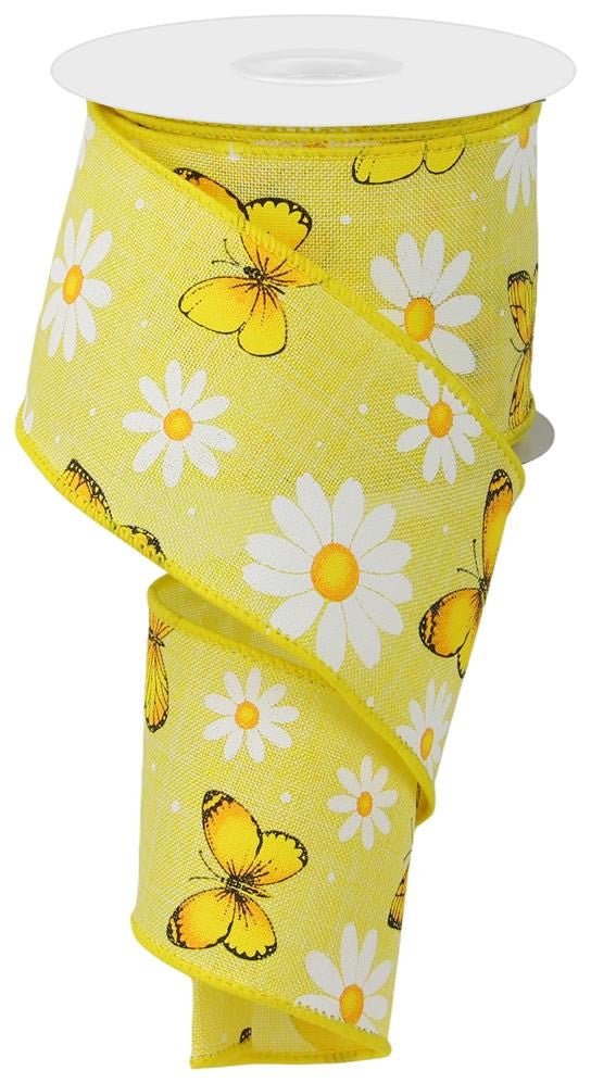 2.5" Butterfly Daisy Ribbon: Yellow - RGC198529 - The Wreath Shop