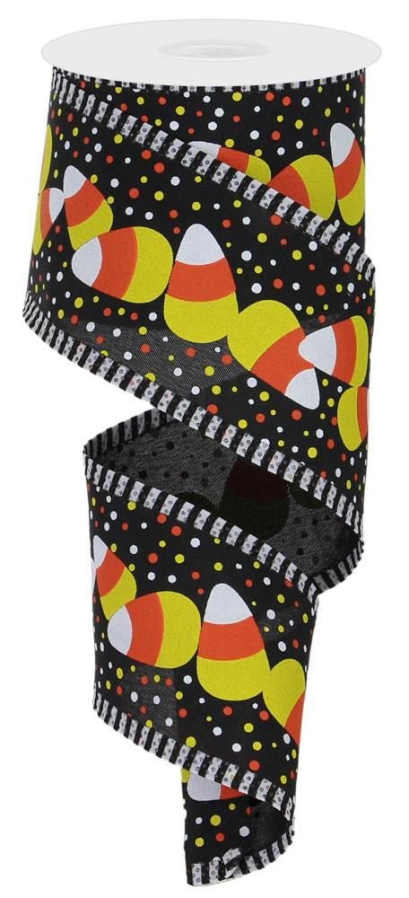 2.5" Candy Corn Stripe Edge Ribbon: Black - 10yds - RGA847702 - The Wreath Shop