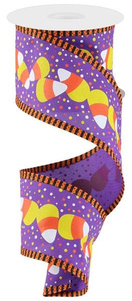 2.5" Candy Corn Stripe Edge Ribbon: Purple - 10yds - RGA847723 - The Wreath Shop