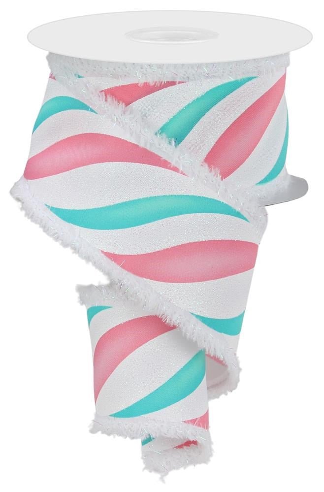 2.5" Candy Swirl Ribbon Drift Edge: White/Pink/Ice Blue - 10yds - RGA8508WM - The Wreath Shop