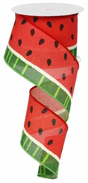 2.5" Canvas Watermelon Ribbon: Pink/Green/Cream - 10yds - RG01223C2 - The Wreath Shop
