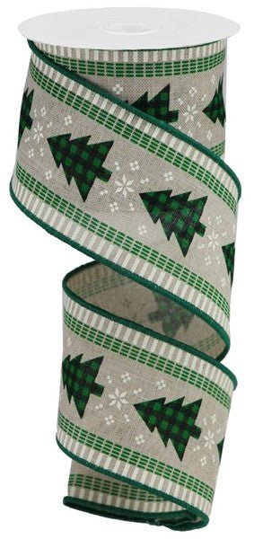 2.5" Check Tree/Stripe Edge Ribbon: Nat/Grn/Blk/Wht - RGB1200NF - The Wreath Shop