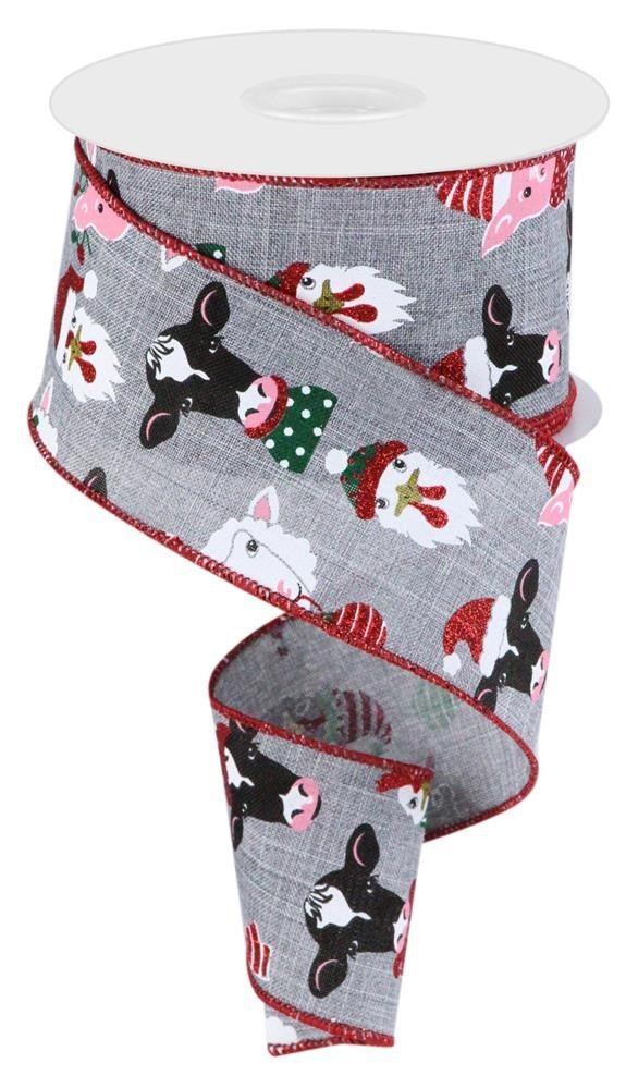 2.5" Christmas Farm Animals Ribbon: Grey - 10Yds - RGC176310 - The Wreath Shop