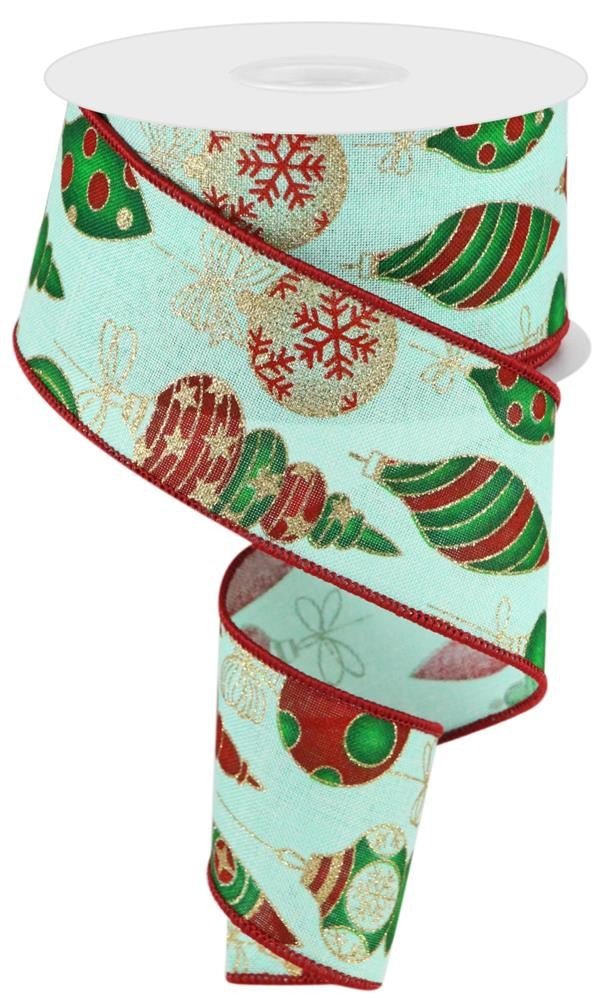 2.5" Christmas Ornament Ribbon: Mint/Red/Grn - 10yds - RGC1690AN - The Wreath Shop