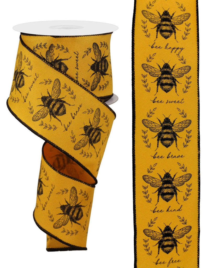 2.5" Classic Honey Bee Ribbon: Dk Yellow - RGE1697NC - The Wreath Shop