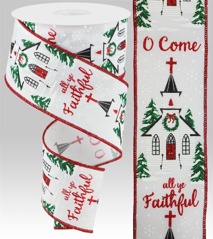 2.5" Come All Ye Faithful Church Ribbon - RGC171727 - The Wreath Shop