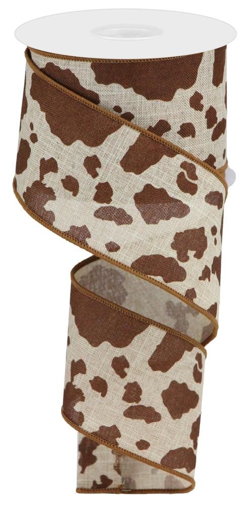 2.5" Cowhide Print Ribbon: Natural/Brown - RGB138304 - The Wreath Shop