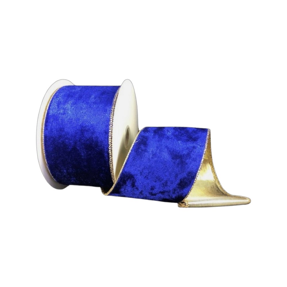 2.5" Crushed Velvet Ribbon: Deep Blue/Gold - 10yds - X962340-27 - The Wreath Shop