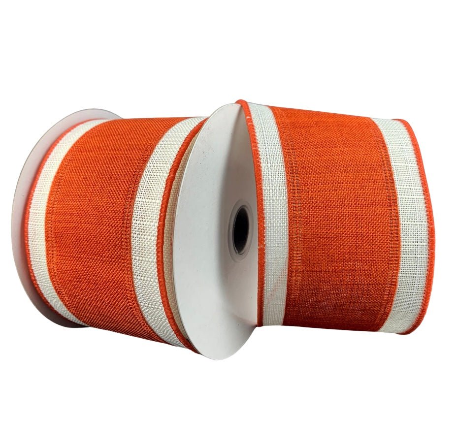 2.5" Dark Orange Ribbon with Ivory/Dk Orange Border - 10yds - 68307-40-19 - The Wreath Shop