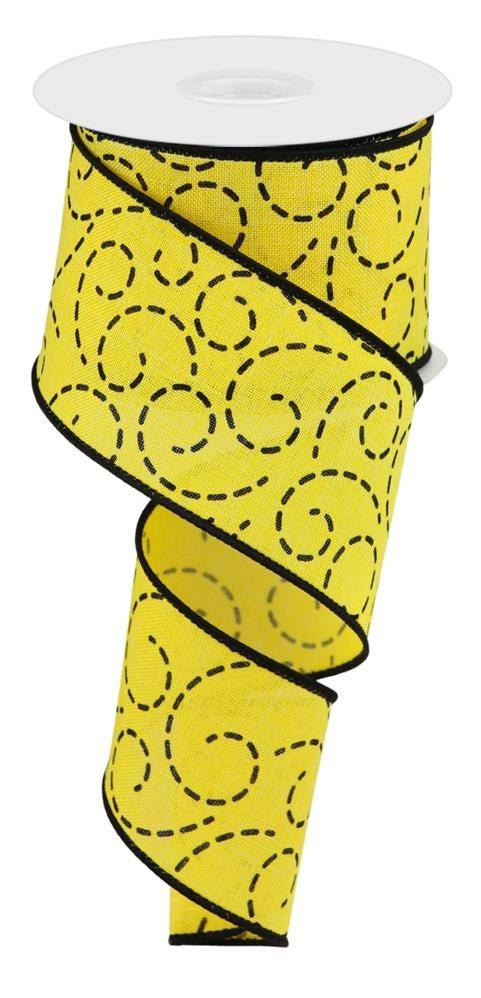 2.5" Dashed Swirl Ribbon: Yellow/Black - 10yds - RGC127529 - The Wreath Shop